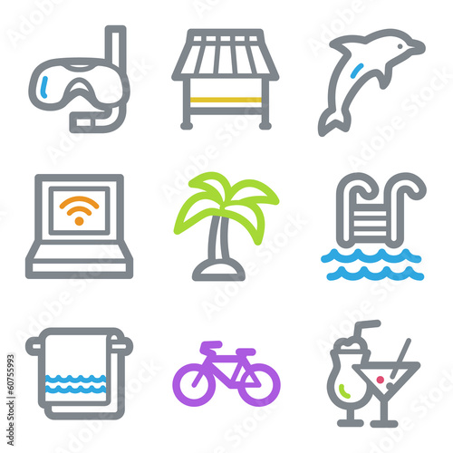 Vacation web icons, color line contour series
