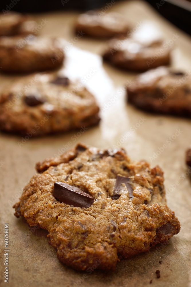 Flourless Peanut Butter Chocolate Chip Cookies On Baking Sheet