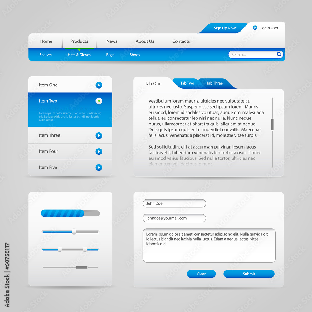 Web UI Controls Elements Gray And Blue On Light Background 4 Web UI Controls Elements Gray And Blue On Light Background 4