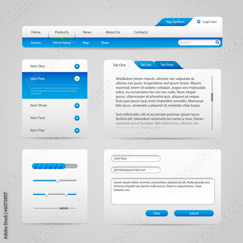 Web UI Controls Elements Gray And Blue On Light Background 4