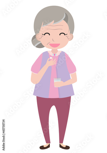 Old woman taking medicine, vector