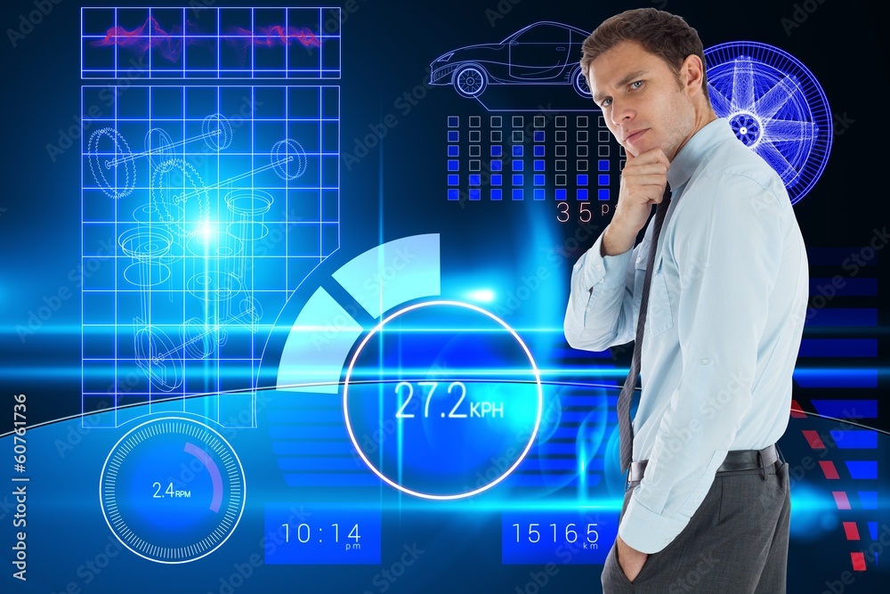 Composite image of thoughtful businessman with hand on chin Composite image of thoughtful businessman with hand on chin