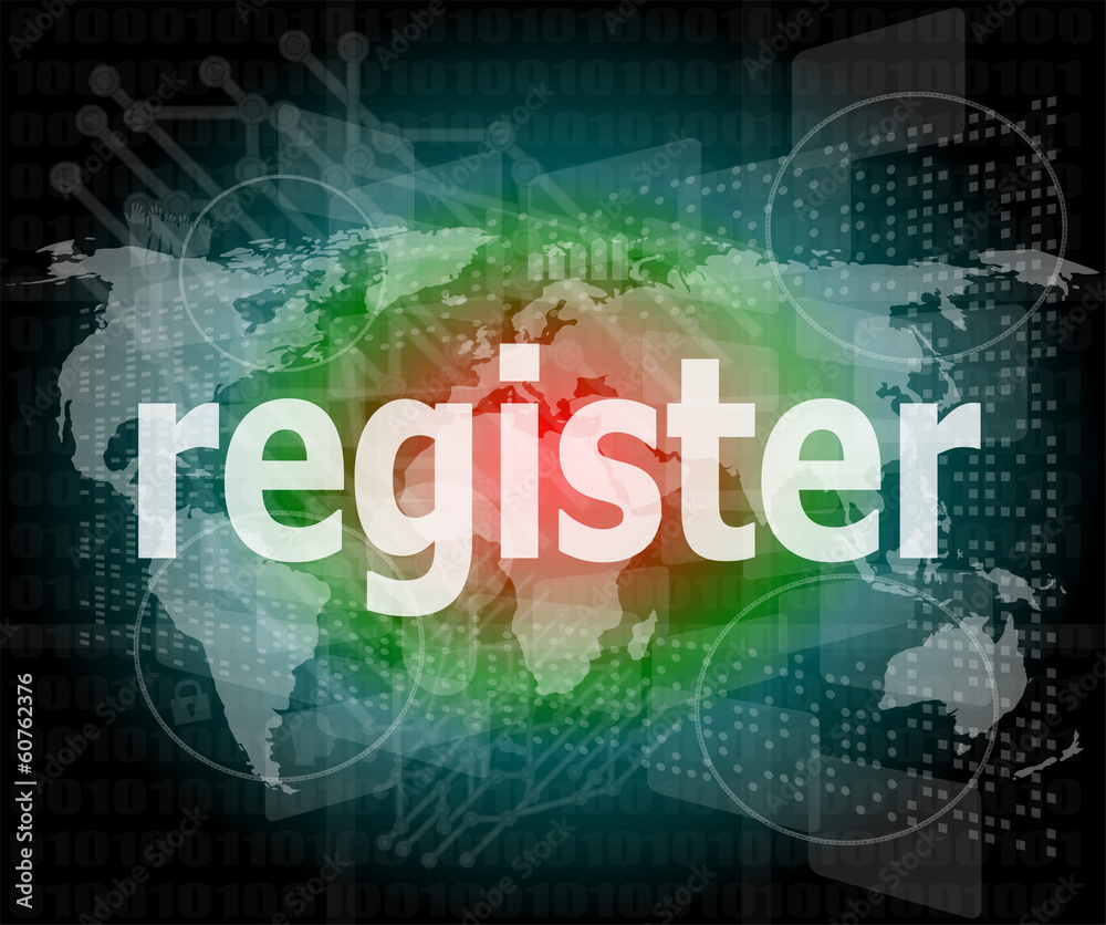 business concept: words register on business digital screen business concept: words register on business digital screen