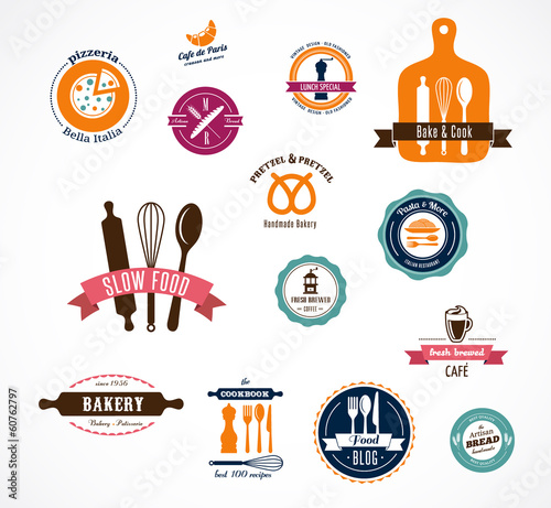 Collection of vintage bakery and cafe labels