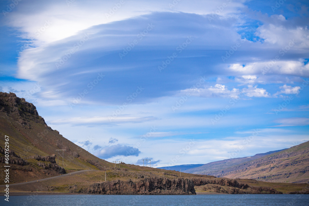 Icelandic mountain landscape under a blue summer sky Icelandic mountain landscape under a blue summer sky