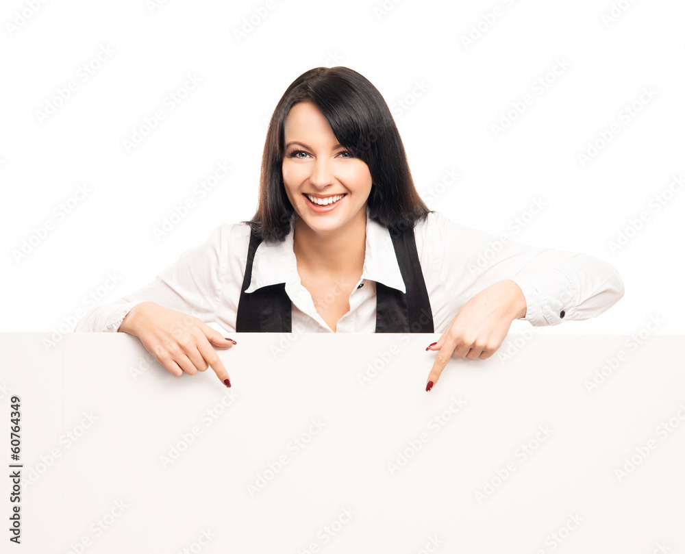 A successful and beautiful businesswoman with a blank billboard A successful and beautiful businesswoman with a blank billboard