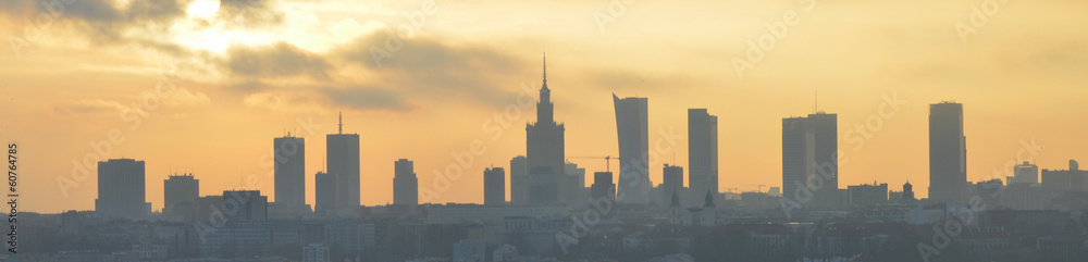 Warsaw sunset panorama - obrazy, fototapety, plakaty 