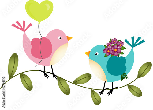 Lovely Birds with Balloon and Flowers