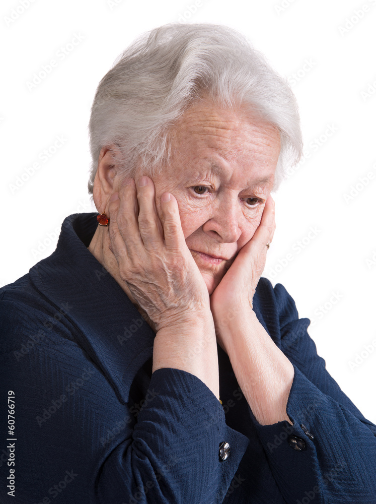 Portrait of pensive old woman on white background Portrait of pensive old woman on white background