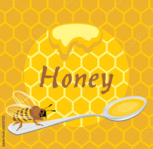 Honeybee on the spoon. Label for design