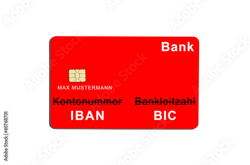 Rote Bankkarte: IBAN, BIC