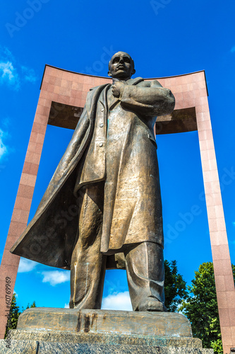 monument of national Ukrainian hero S. Bandera and great trident photo