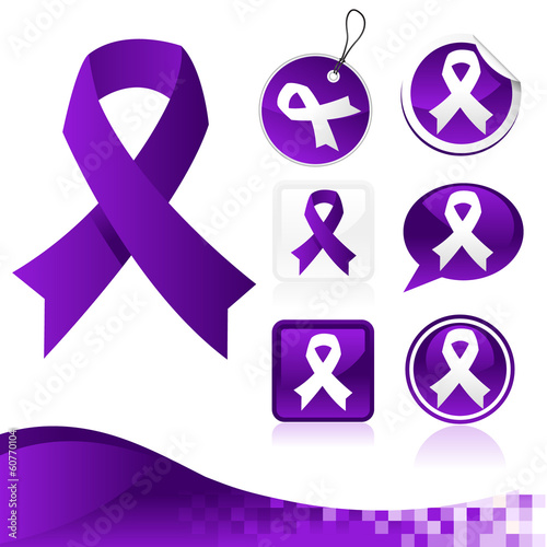 Set of purple awareness ribbons for various causes