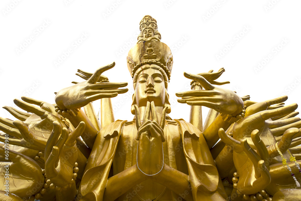 Fototapeta premium Quan Yin - Buddhist Goddess of mercy - statue isolated on white