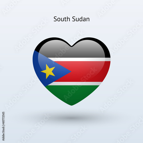 Love South Sudan symbol. Heart flag icon.