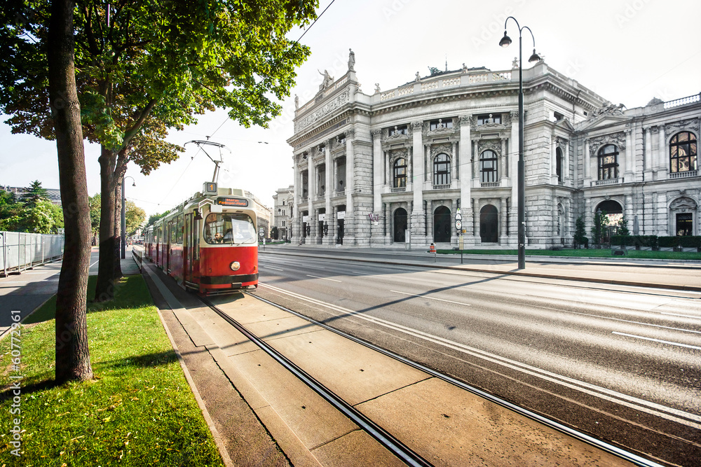 Famous Ringstrasse with Burgtheater and tram in Vienna, Austria