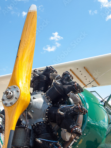 Closeup Detail of a Propeller Aircraft's Prop and Engine