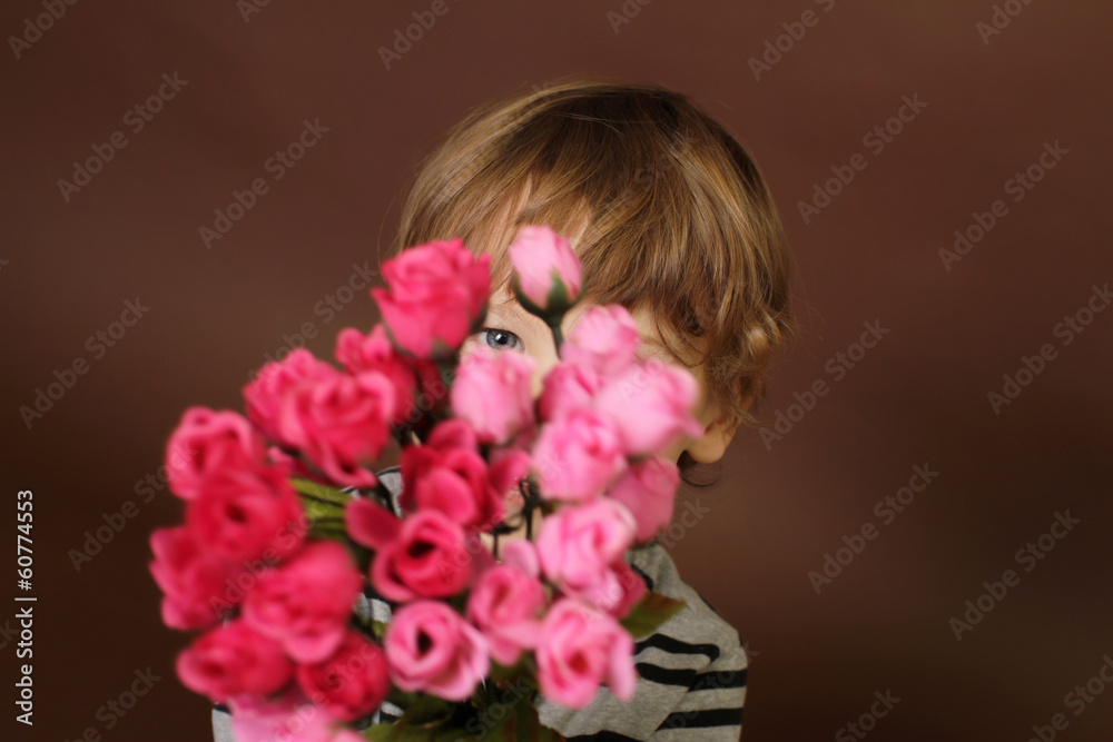 Child with Bunch of FLowers for Valentine's Day Child with Bunch of FLowers for Valentine's Day
