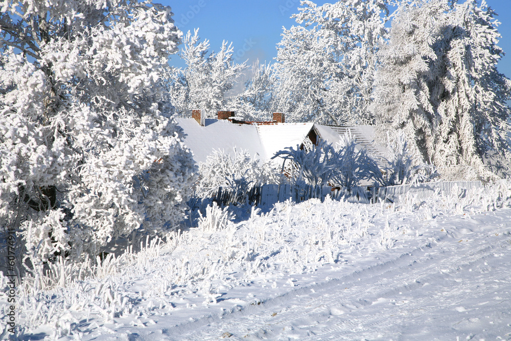 Picturesque village Pasterka landscape in white winter. Poland