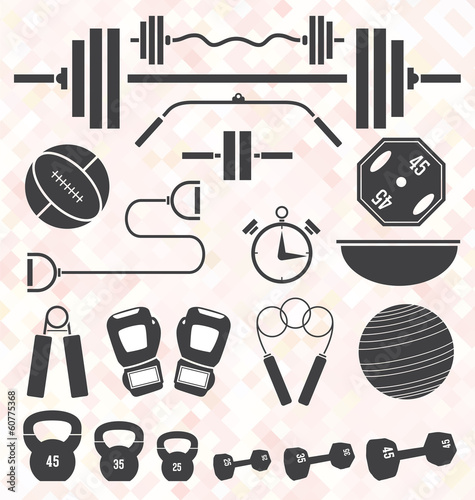 Vector Set: Weight Lifting and Workout Icons and Symbols
