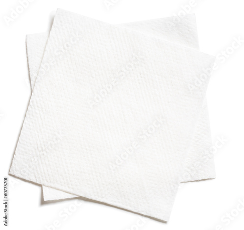 two white square paper napkins isolated
