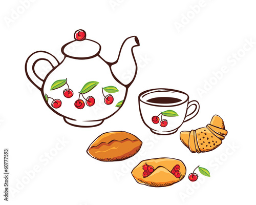 tea with sweet cakes vector illustration