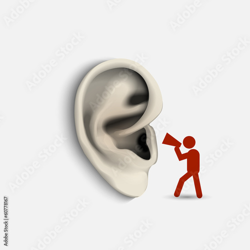 Ear and icon man with megaphone