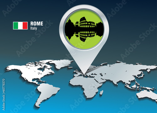 Map pin with Rome skyline