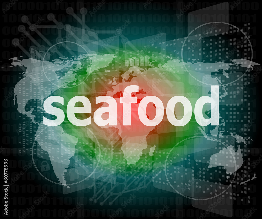seafood word on a virtual digital background