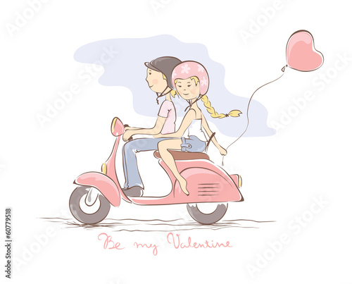 Loving couple on a scooter