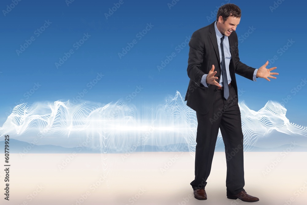 Composite image of stressed businessman gesturing Composite image of stressed businessman gesturing