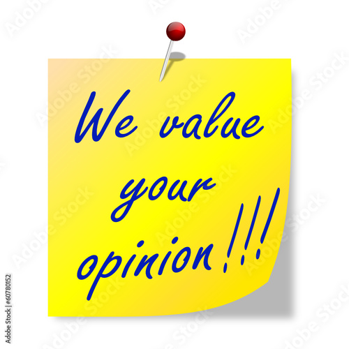 The paper with the words "we value your opinion" - vector