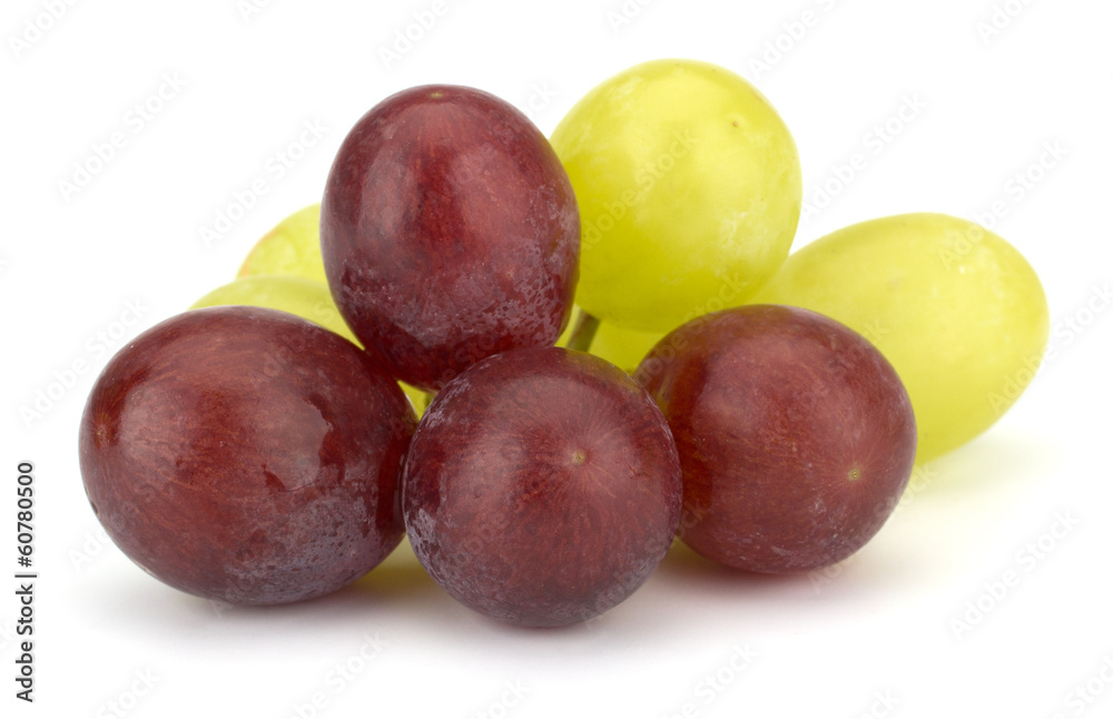 Red and green grape bunch isolated on white background