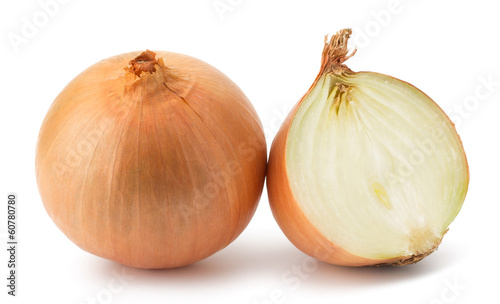 Fresh bulbs of onion on a white background