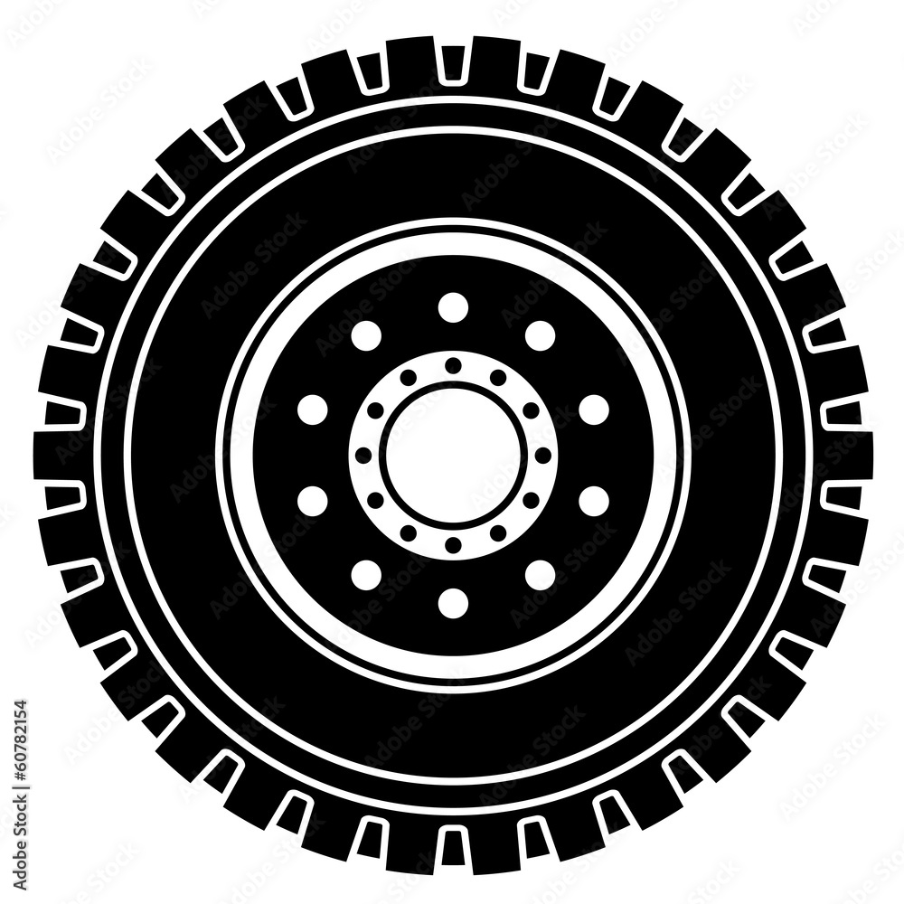 Fototapeta premium vector truck wheel black white symbol