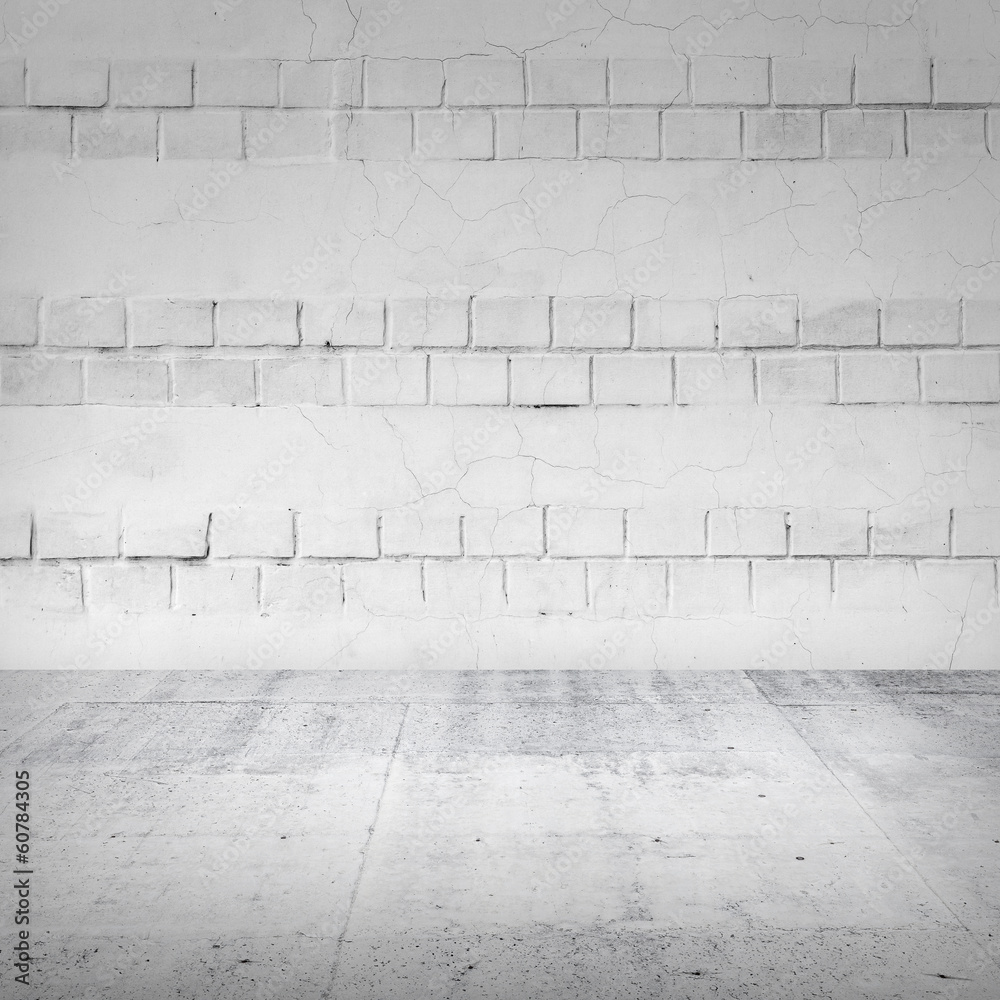 Fototapeta premium Abstract empty white interior with brick wall and concrete floor