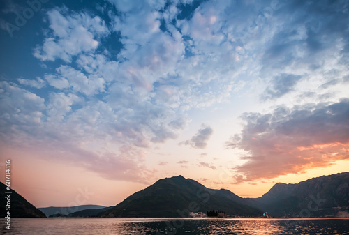 Colorful sunset in Bay of Kotor, Montenegro