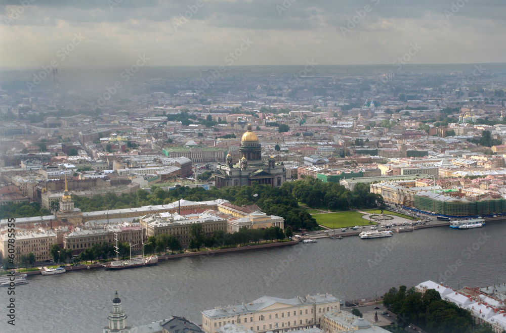 Top view of a large Russian city of St. Petersburg