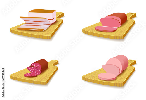 Set meat products on the cutting board.