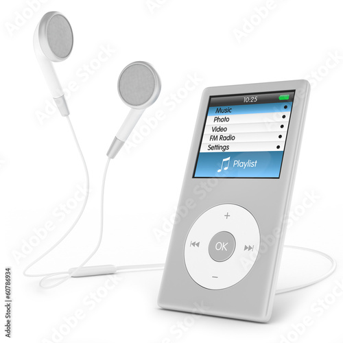Portable musical player and headphones. photo
