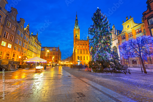 Old town of Gdanks with Christmas tree, Poland