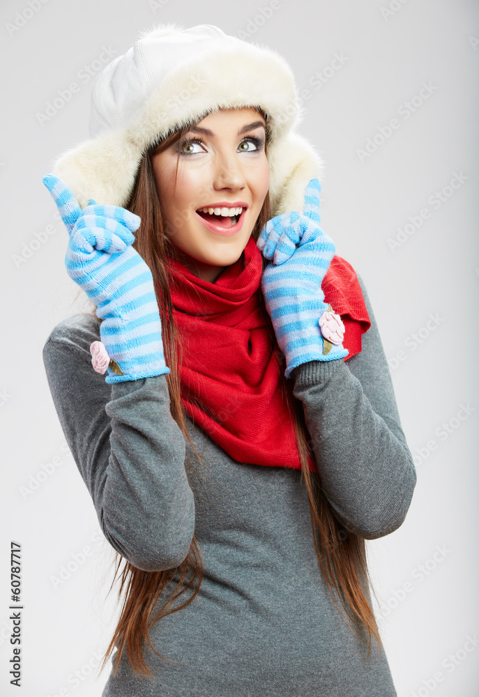 Winter casual style woman close up portrait Winter casual style woman close up portrait