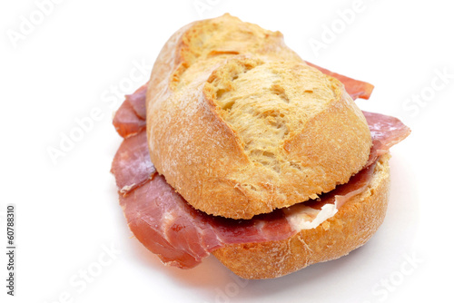 spanish bocadillo de jamon serrano, a serrano ham sandwich