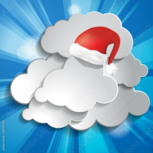Obraz na płótnie Abstract christmas background with sun rays, clouds and Red Sant