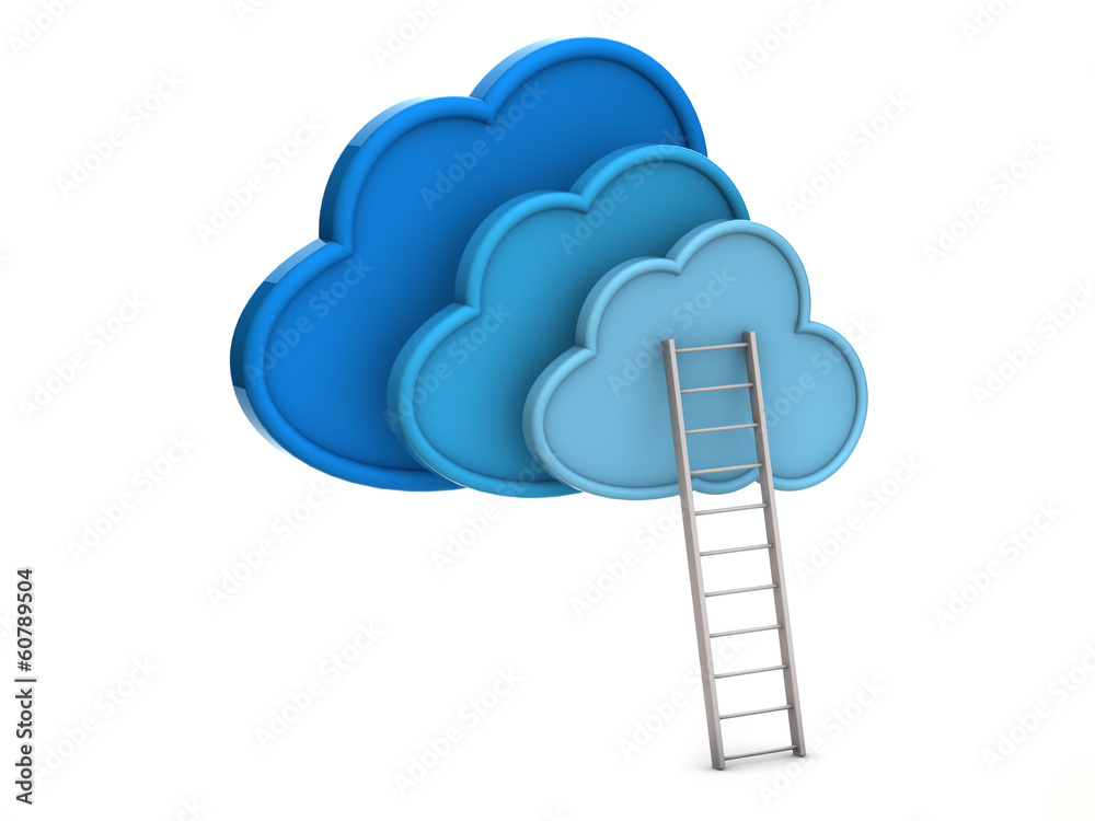 blue clouds and ladder, isolated on white background blue clouds and ladder, isolated on white background
