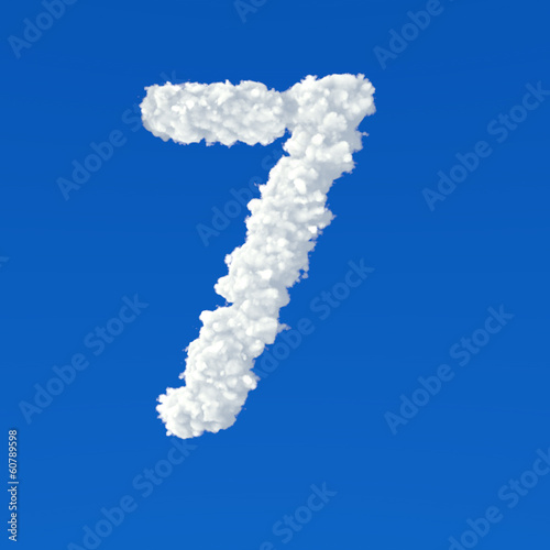 Clouds in shape of number seven icon on a blue background