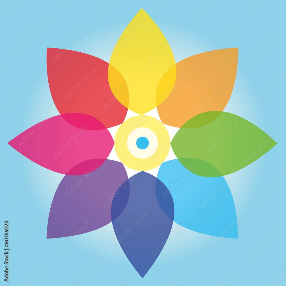 Rainbow flower isolated on blue. Vector art Rainbow flower isolated on blue. Vector art