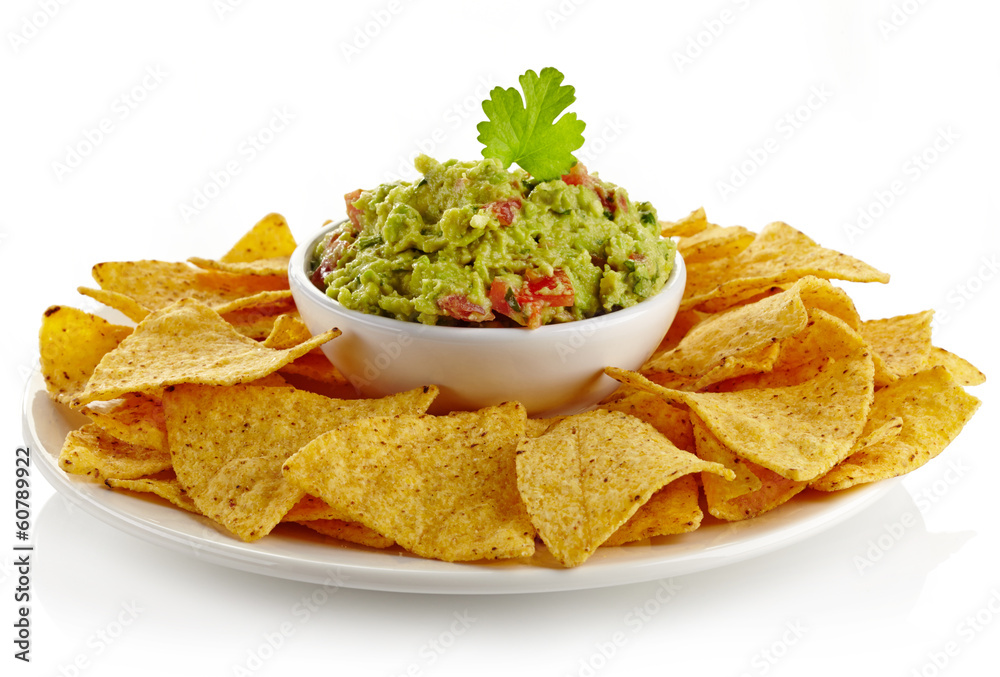 Guacamole dip and nachos Guacamole dip and nachos