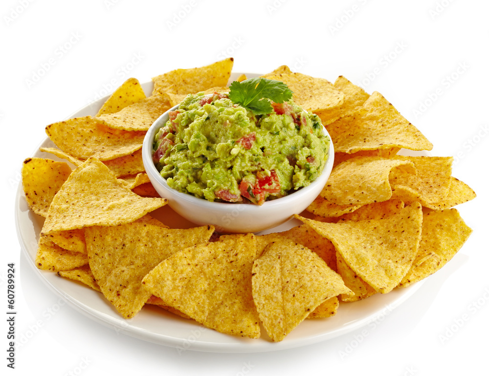 Guacamole dip and nachos Guacamole dip and nachos