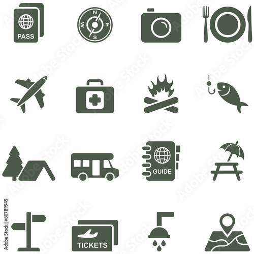 Vector icons for travel and tourism.